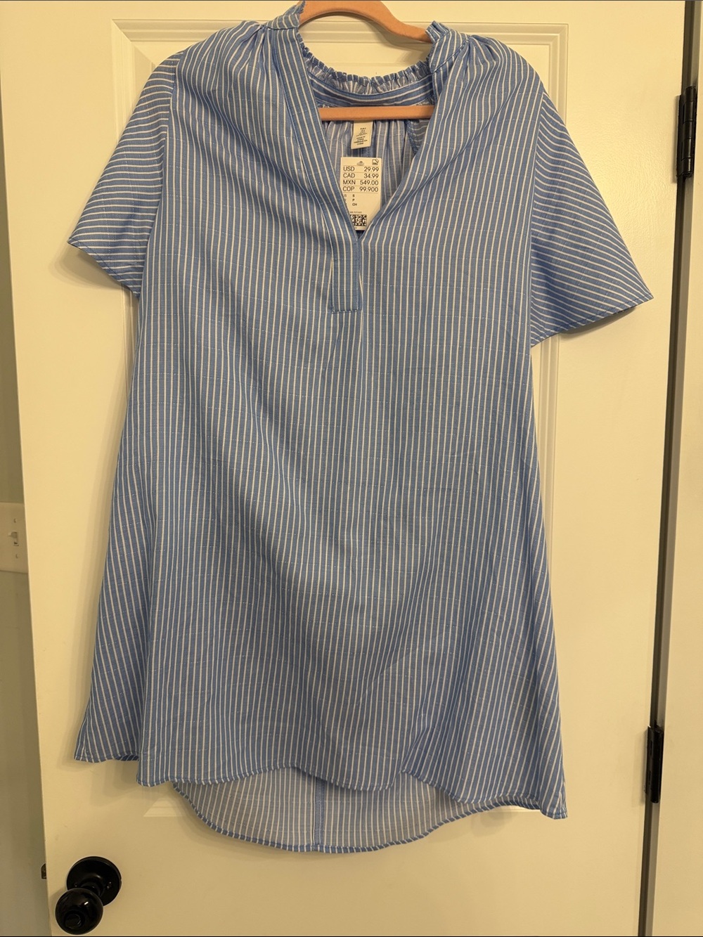 H&M Light Blue and White Striped Mini Dress